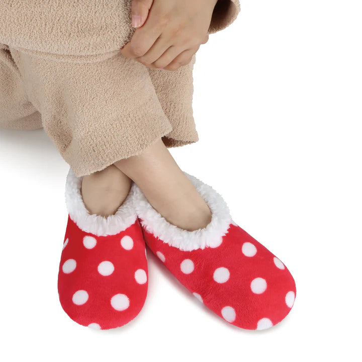 Snoozies are not a sock and not a slipper, it is a cross between the two, making them a foot covering or Footie! Made of 100% Polyester. Snoozies include soft fleece lining inside, overall print on the outside, and a non-skid sole on the bottom.

Non-slip sole for safety on wood or tile floors
Unique exterior in great colors, fabrics, and fun patterns
Lined with soft Sherpa fleece fabric inside
