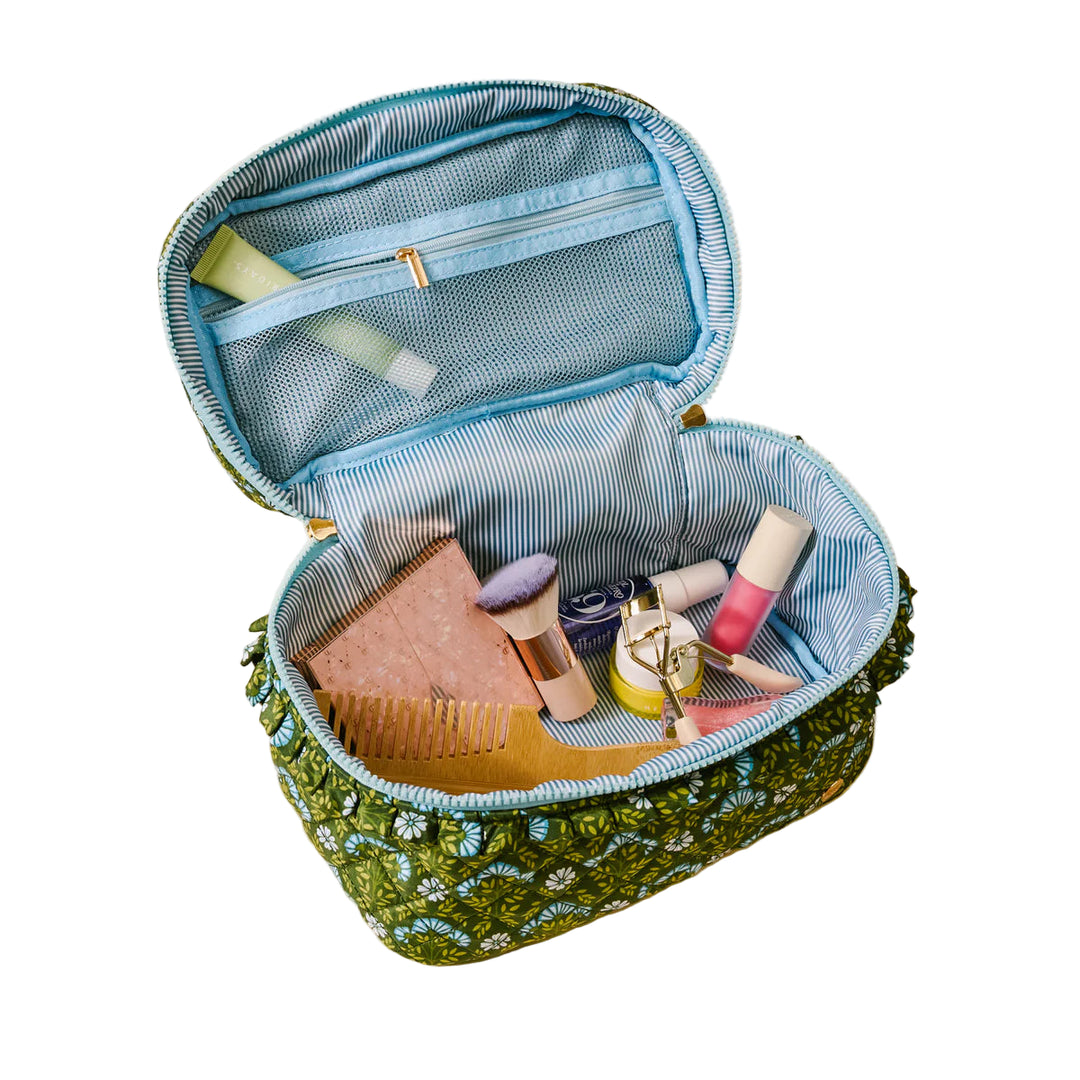 Glam & Go Quilted Cosmetic Bag - Everbloom Forest Green