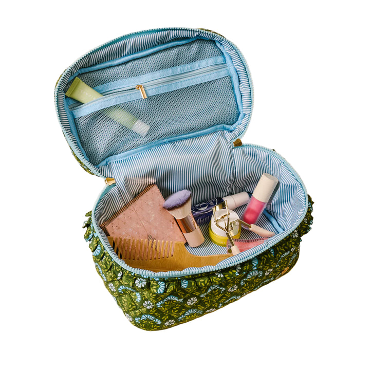 Glam & Go Quilted Cosmetic Bag - Everbloom Forest Green