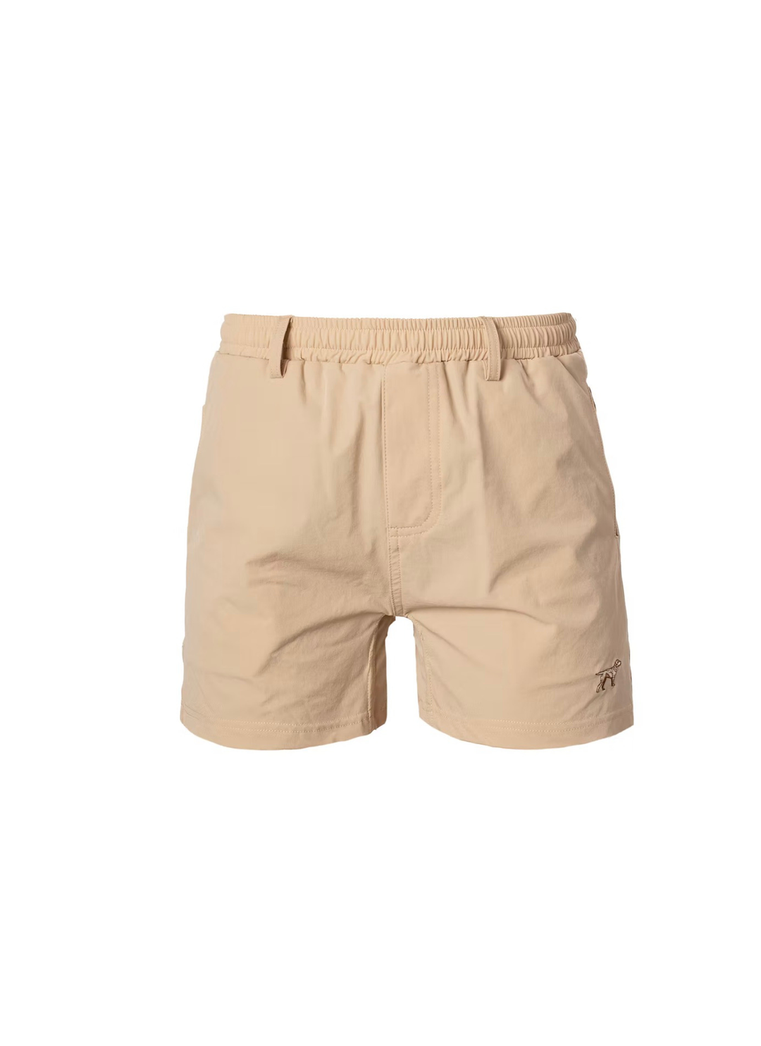 Beige casual shorts with an elastic waistband and belt loops, shown flat against a white background.