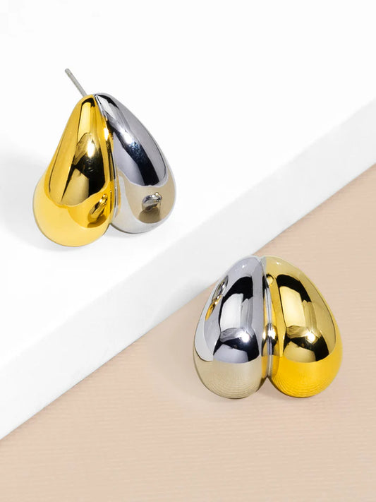 Two-Toned Teardrop Stud Earrings