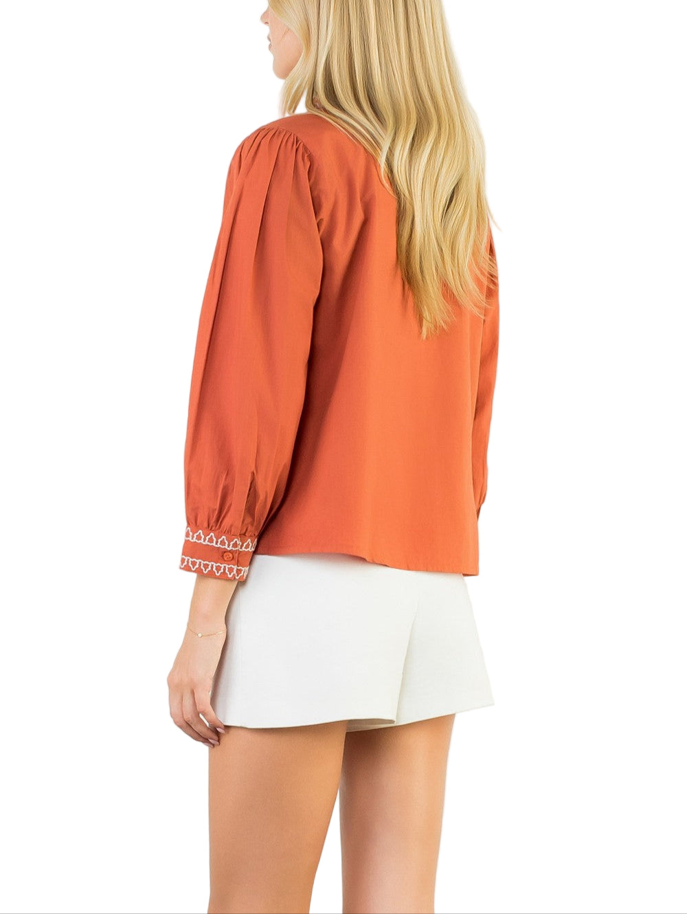 Long Sleeve Button Up Embroidered Detail Top