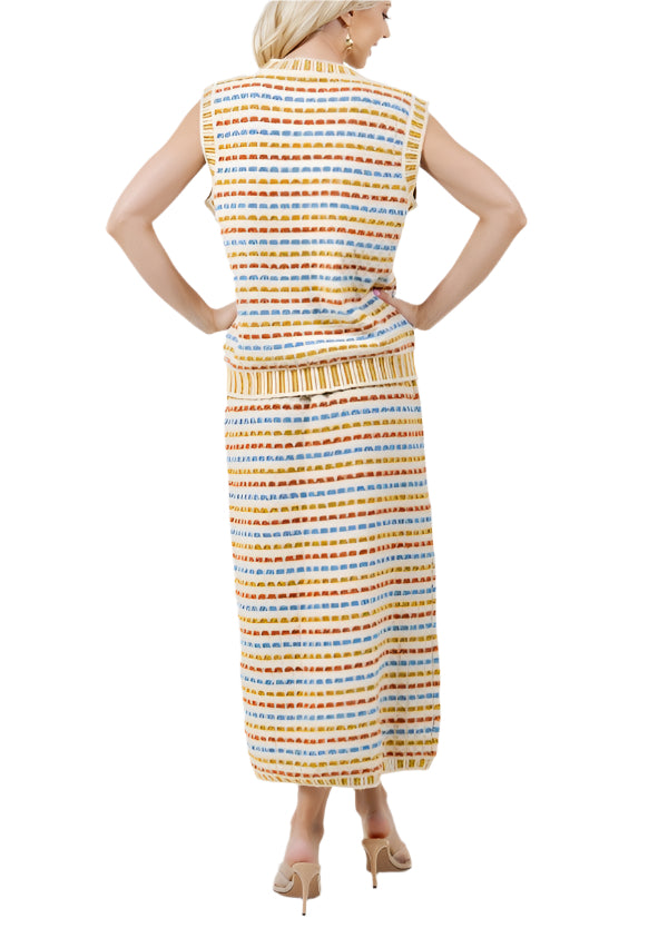 Cute &amp; Cozy Striped V-Neck Button Down sweater vest with matching long sweater skirt&nbsp;