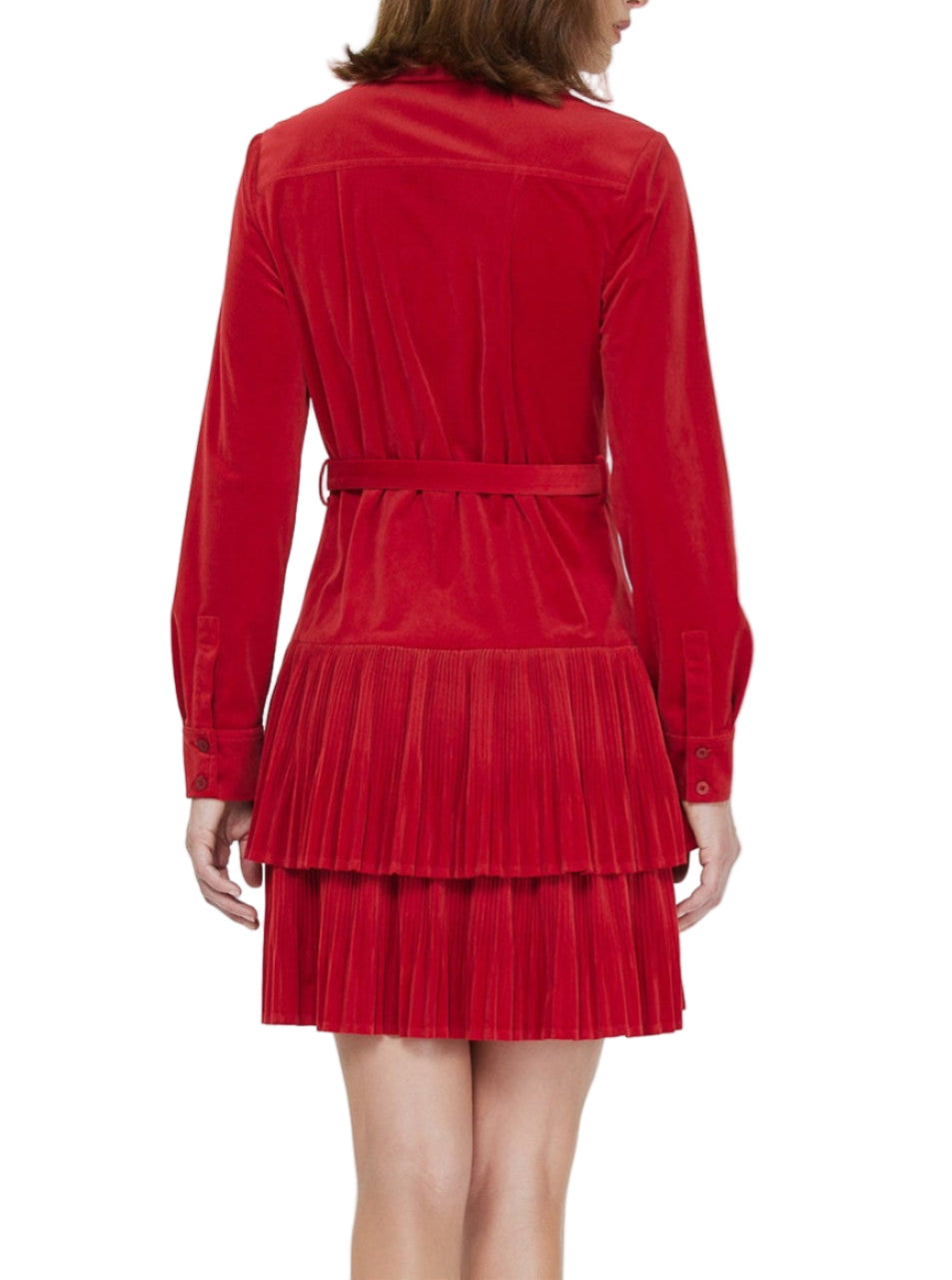 Velvet Pleated Tiered Shirt Mini Dress