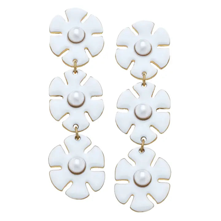 Ricki Rhinestone Enamel Linked Flower Earrings
