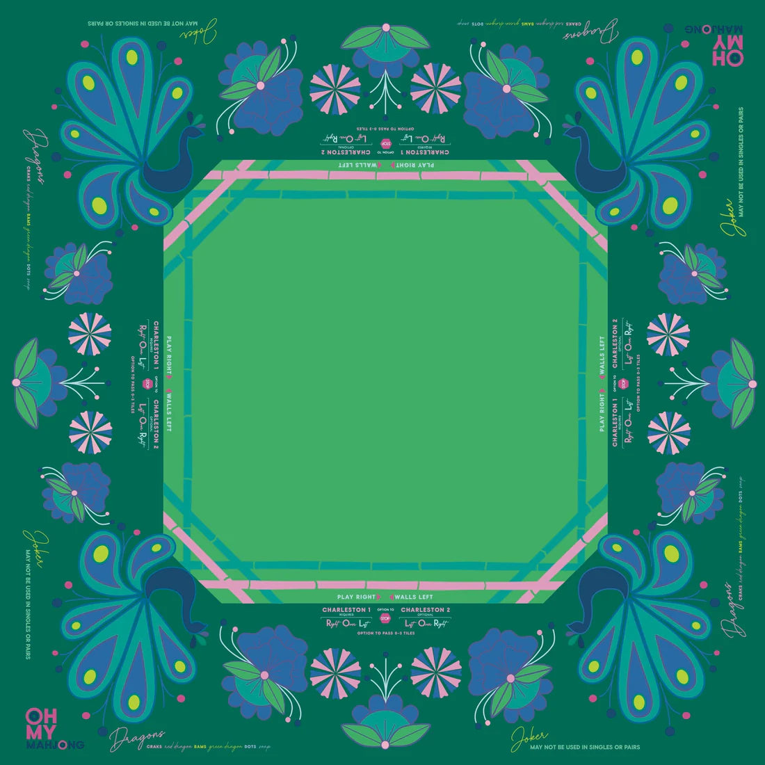 Birdie Green Mahjong Mat by Oh My Mahjong