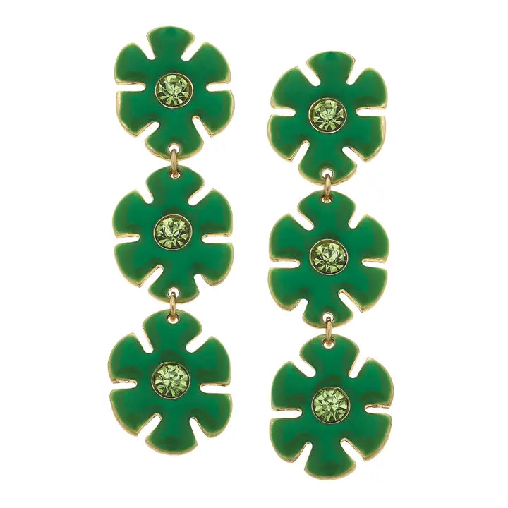 Ricki Rhinestone Enamel Linked Flower Earrings
