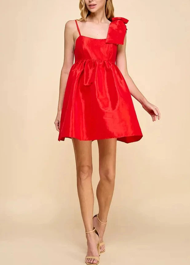 Sarah Mini Dress, TCEC red mini dress with detachable bow