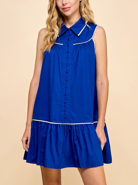 TCEC blue shift dress with collar and buttons 