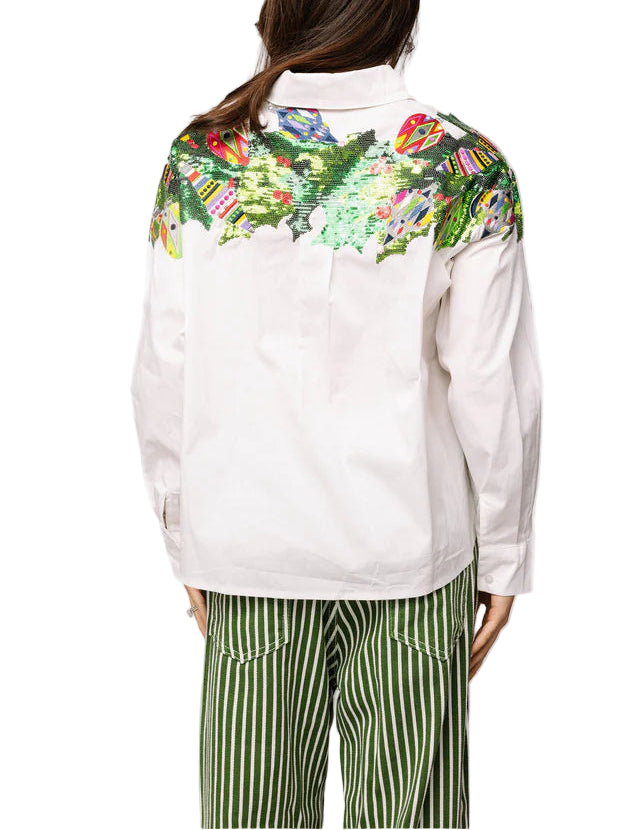 Metallic Wreath Cotton Button Up Top