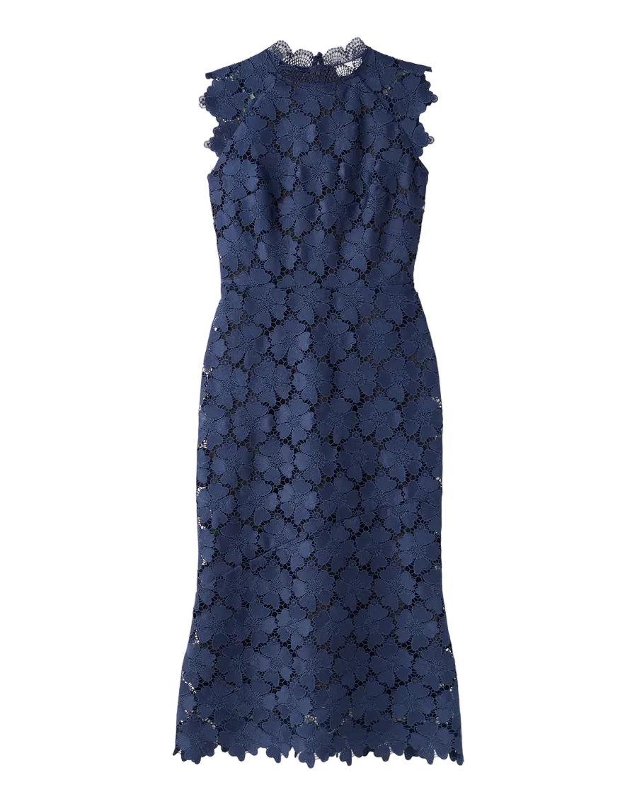Evening stillness along the coast is reflected in the Palma dress, where deep tones and layered textures create a graceful impact with movement.

Fitted midi silhouette with asymmetrical fluted tier enhances movement
Guipure lace offers dimensional texture with a smooth hand feel
Partial contrast lining and center-back zipper provide structure and depth