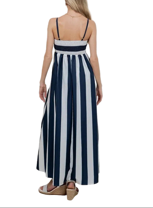Beth Striped Midi Dress in Navy/White - Pickering Boxwood