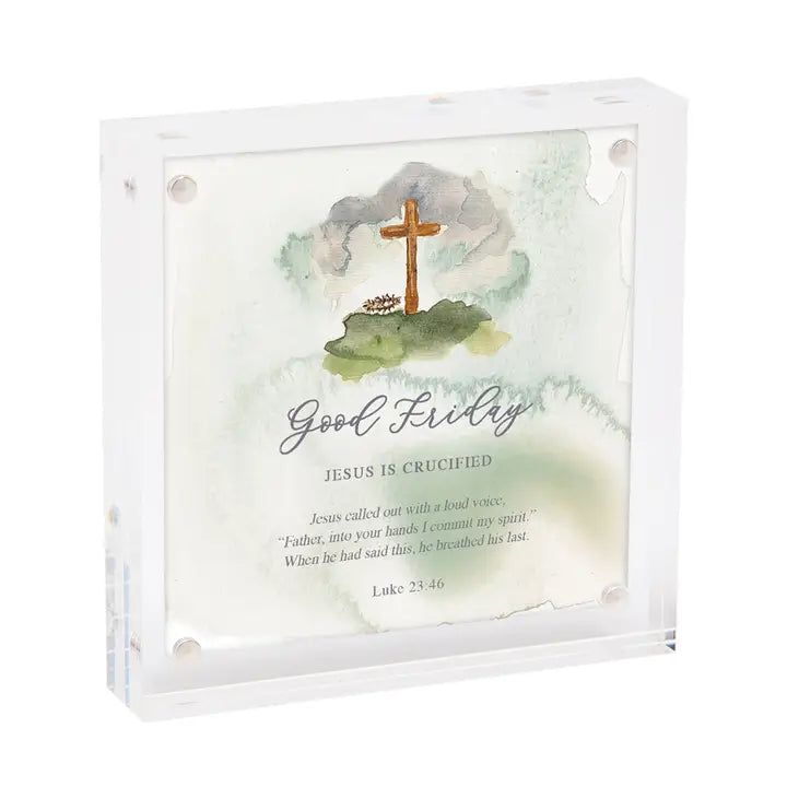 What better way to learn about the days leading up to Easter with your children than with with our watercolored HOLY WEEK calendar?

Included is our 4" x 4" acrylic block frame to easily update the days.