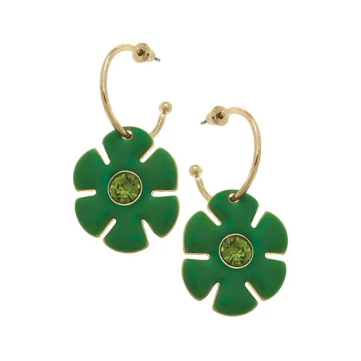 Donna Rhinestone Enamel Flower Drop Hoop Earrings