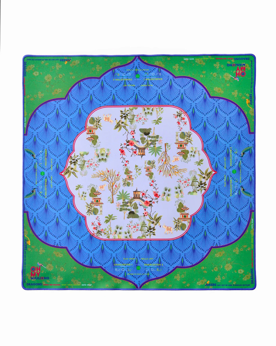 Introducing the Darjeeling Mahjong Mat—a sophisticated blend of elegance and tranquility, crafted to elevate your gaming experience. This exquisite mat features a harmonious palette of blue and green hues, evoking the serene beauty of nature and the refined charm of classic design. Made from neoprene, the Darjeeling Mat offers a smooth, luxurious surface for your tiles, ensuring optimal comfort and effortless play. The non-slip bottom guarantees stability, allowing you to focus on your strategy and enjoy ea