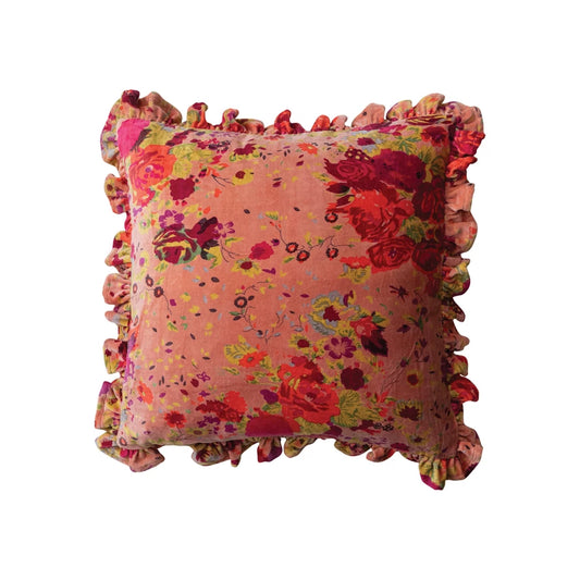 Floral Cotton Velvet Pillow