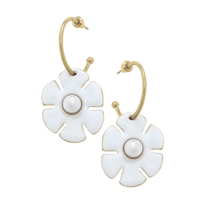 Donna Rhinestone Enamel Flower Drop Hoop Earrings