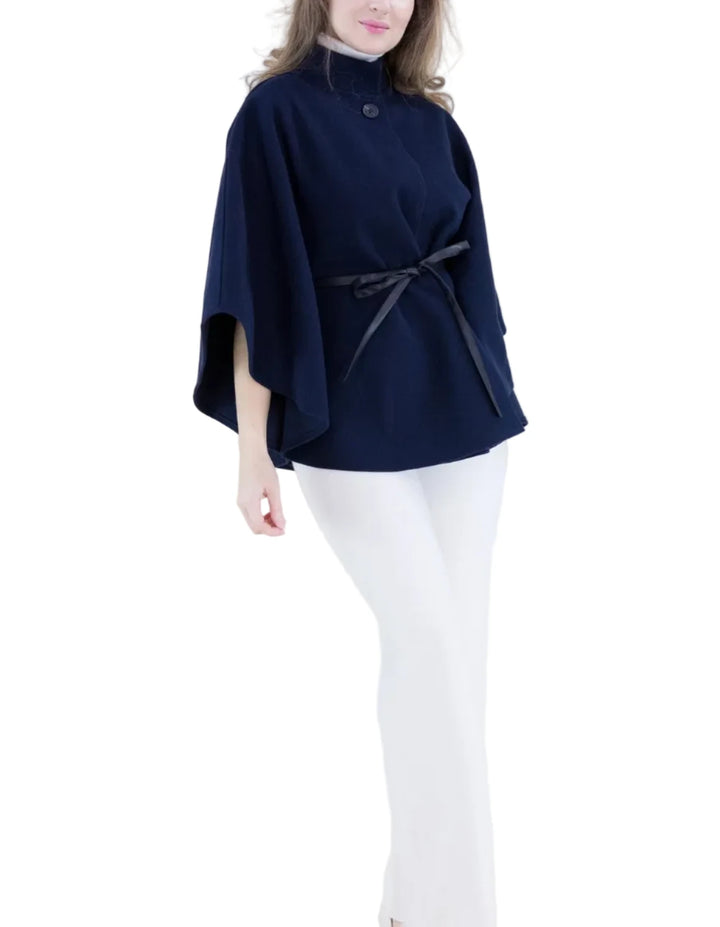 Funnel Neck Faux Leather Belt Cape