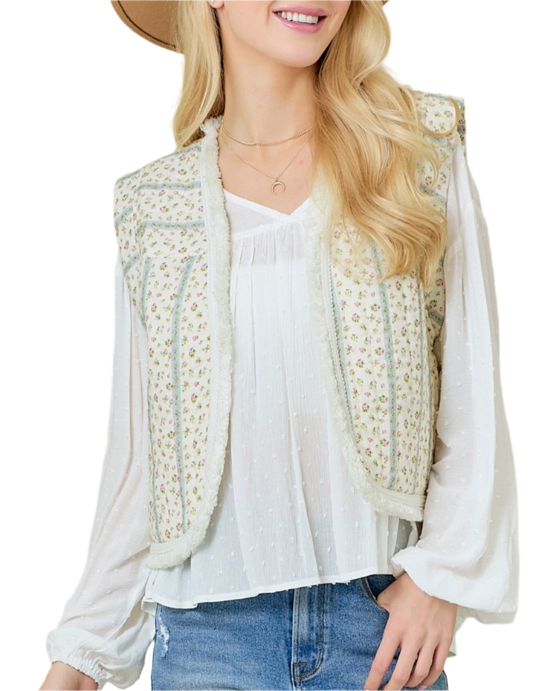 Quilted Vest With Fringe Tassel Detail