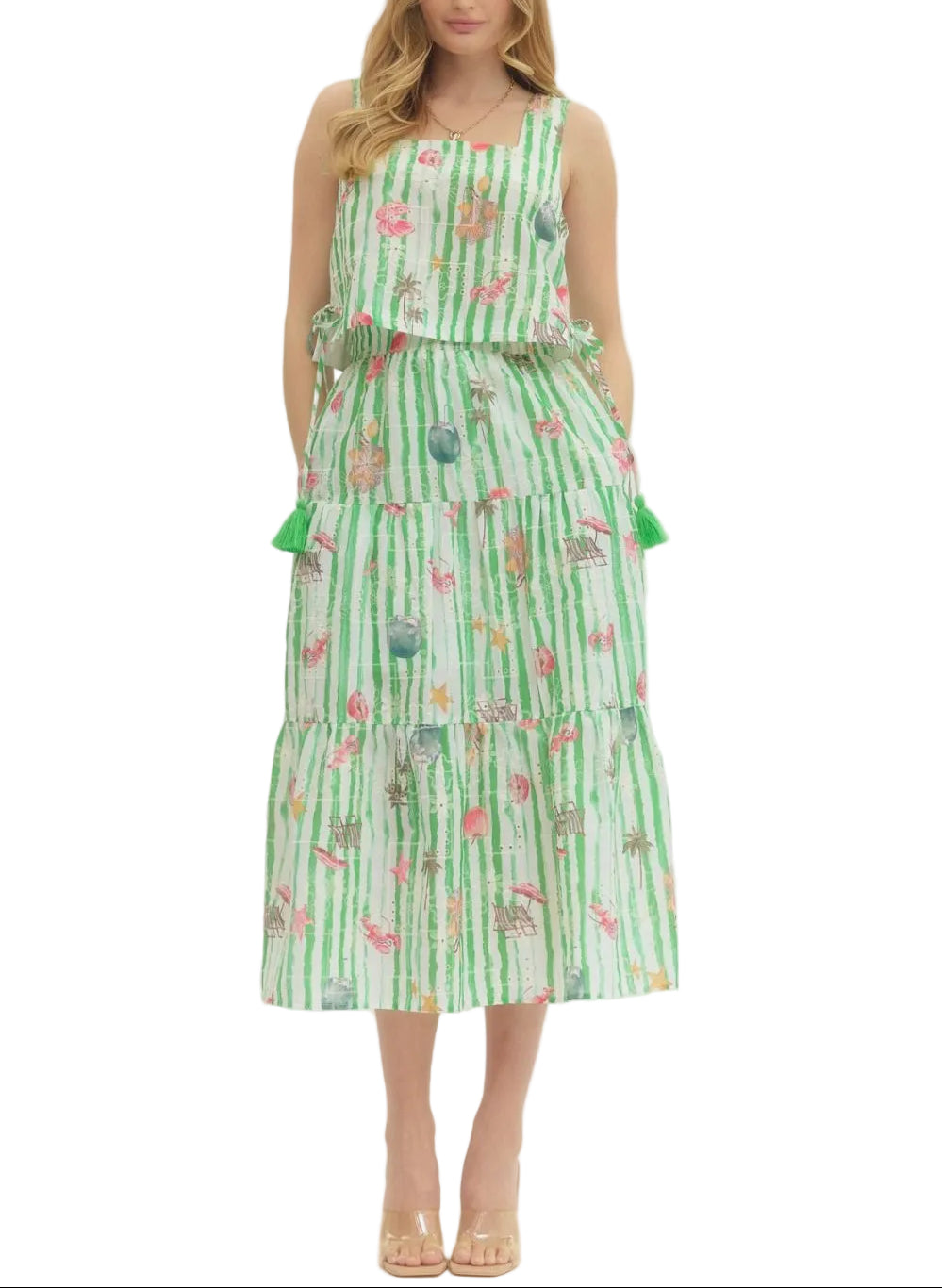 Beach Print Midi Skirt Set is perfect for dinner at the beach.