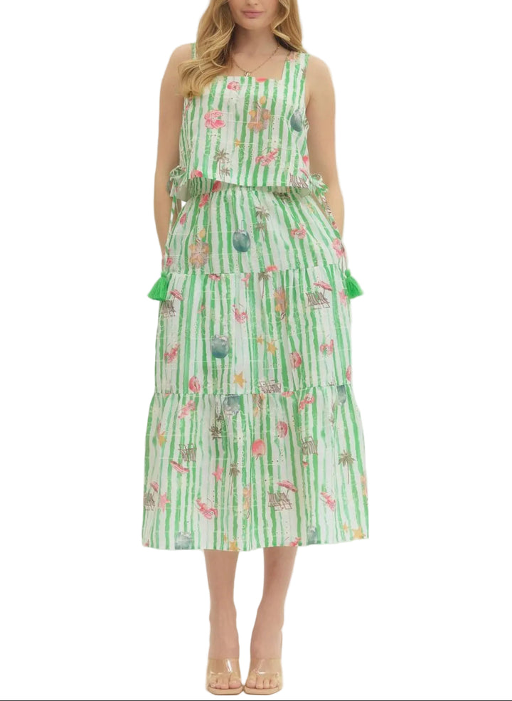 Beach Print Midi Skirt Set is perfect for dinner at the beach.