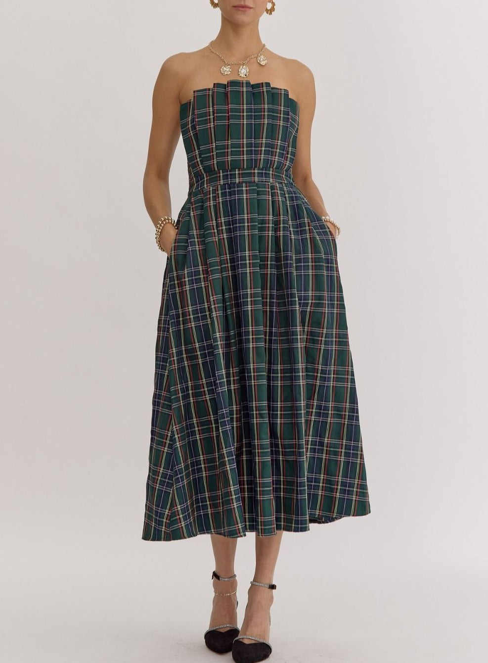 Lacey Plaid Strapless Dress