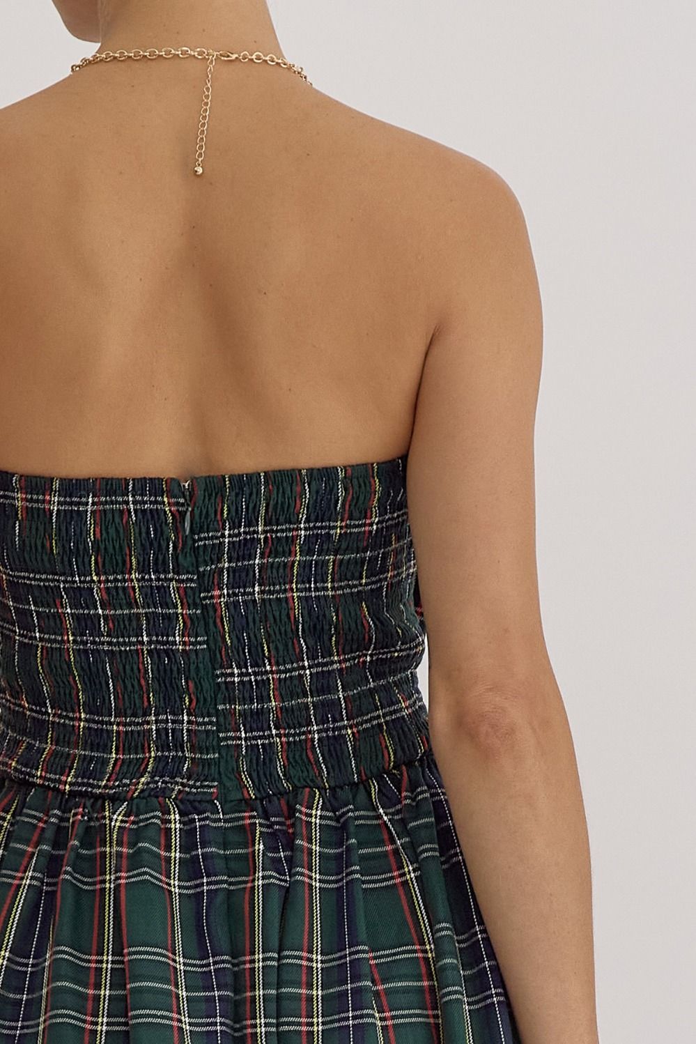 Lacey Plaid Strapless Dress