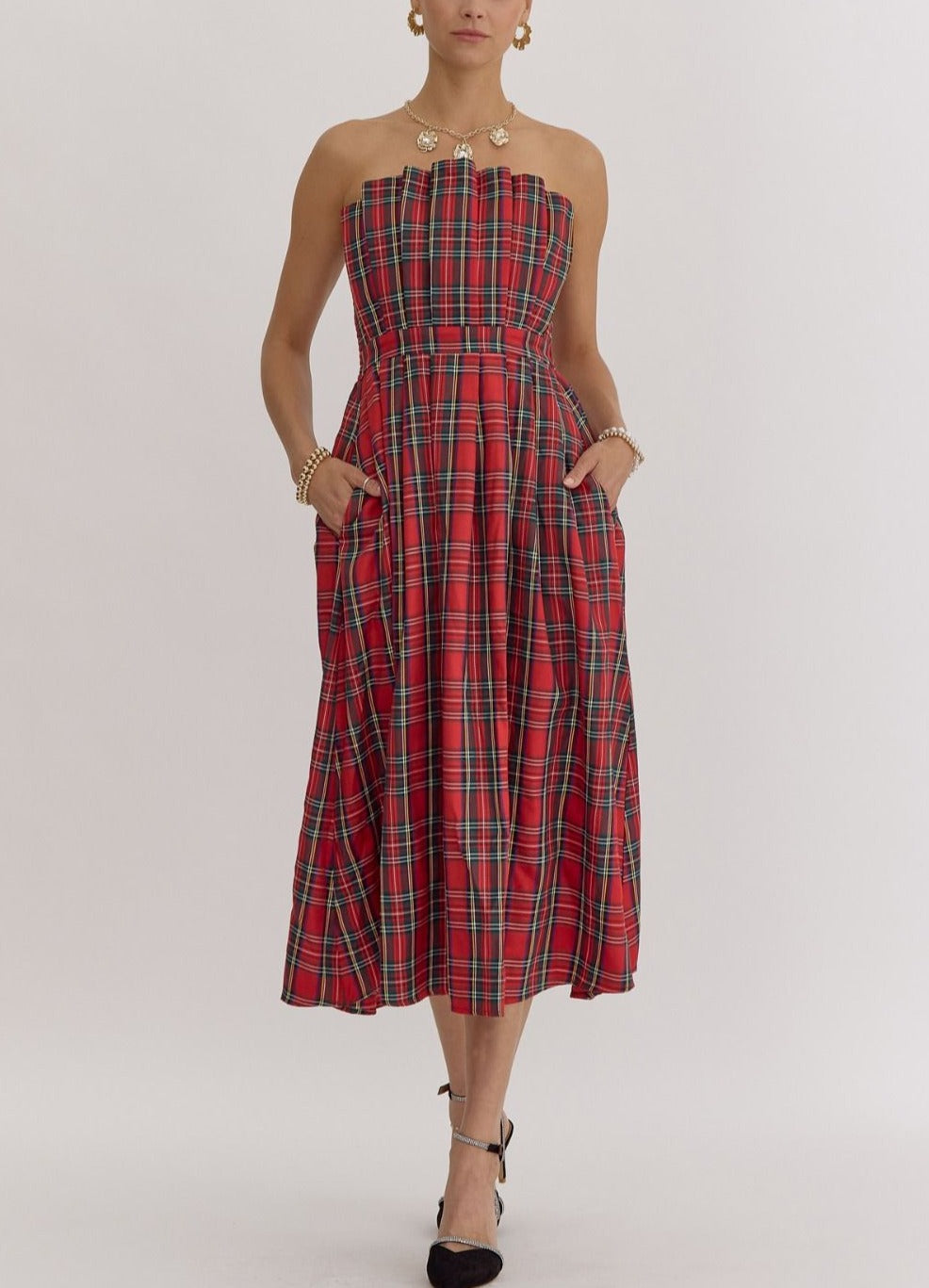 Lacey Plaid Strapless Dress