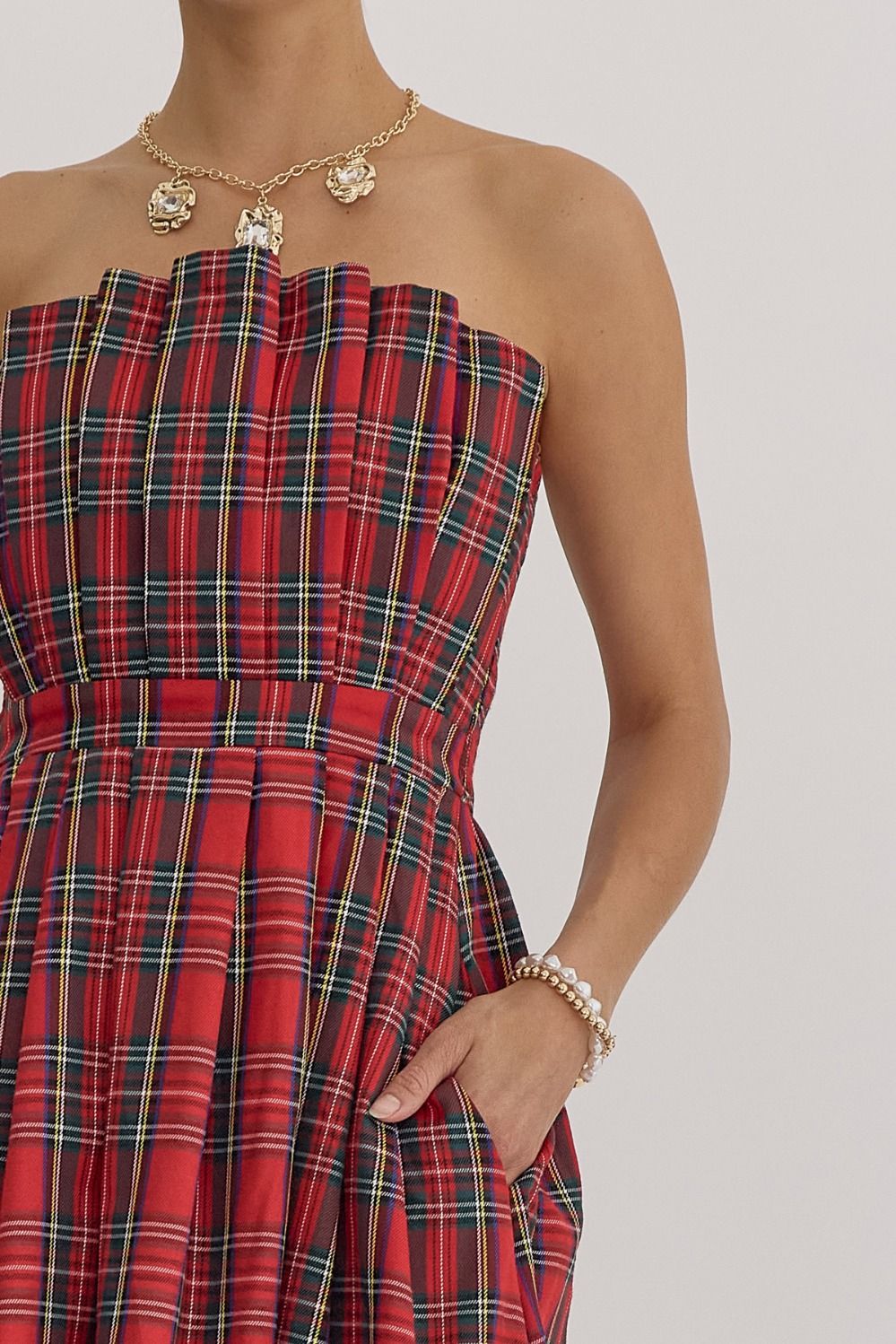 Lacey Plaid Strapless Dress