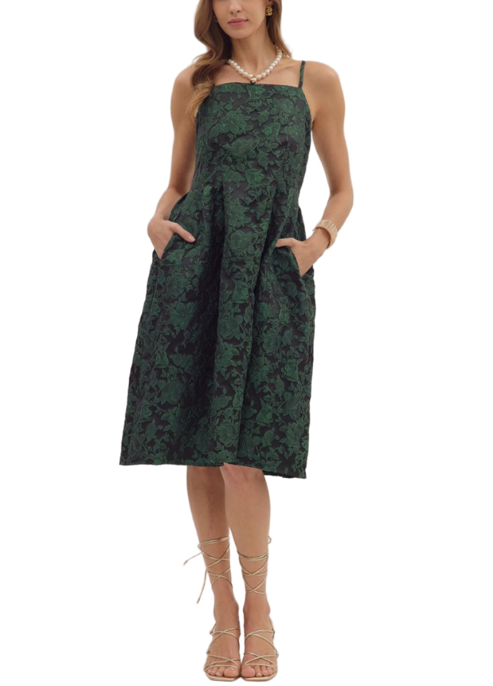 Floral jacquard sleeveless midi dress