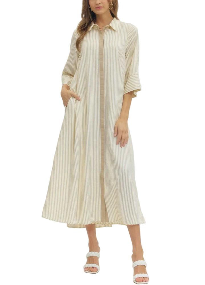 Stripes never go out of style—and this midi dress proves it. The Kylie features classic horizontal stripes paired with flattering 3/4 sleeves that hit just right. Perfect for everything from casual coffee dates to weekend brunches, it&