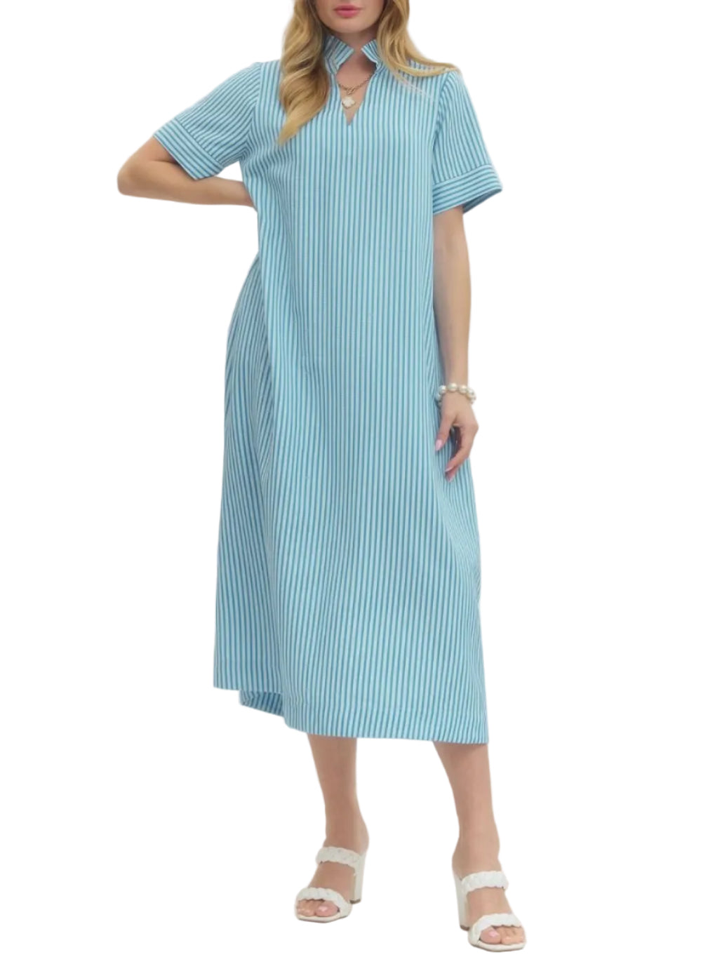 Dawn Blue Stripe Midi Dress - Pickering Boxwood