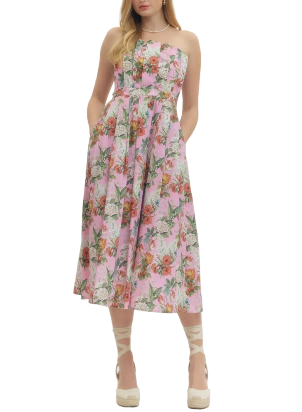 Ellie Floral Strapless Midi Dress - Pickering Boxwood