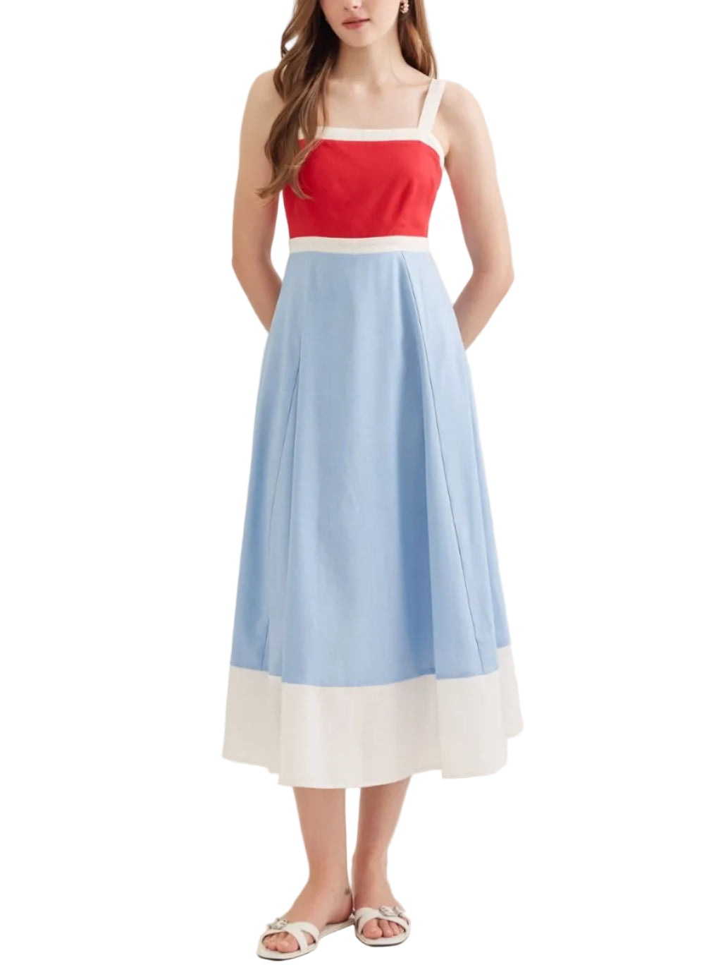 colorblock midi dress Colorblock Sleeveless Midi Dress Navy Green / Large