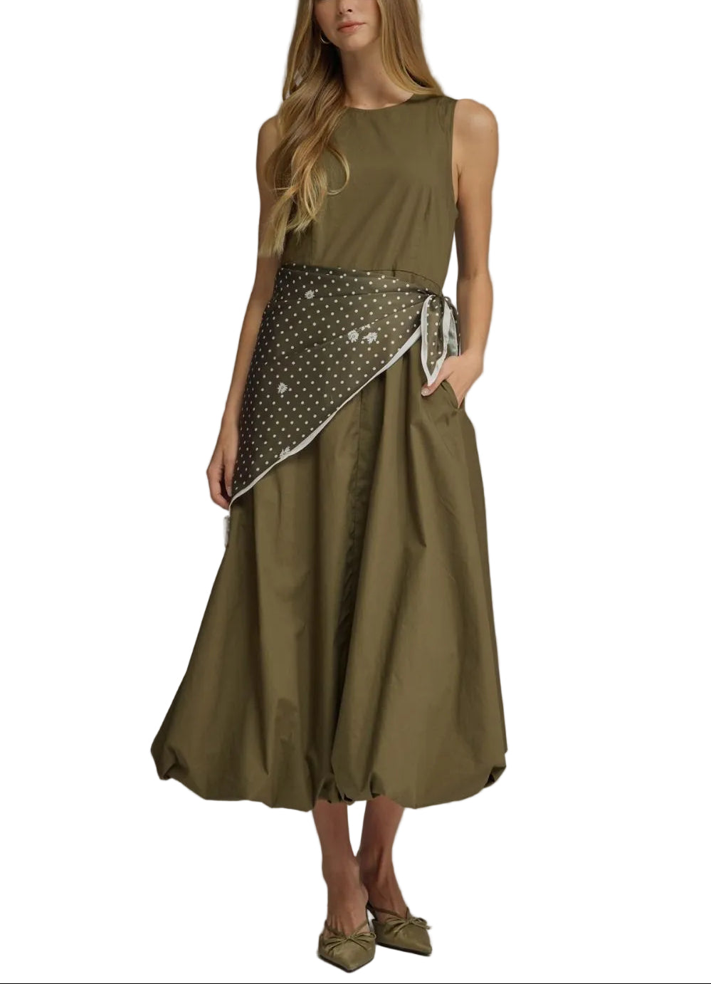 Effortless elegance meets versatile style with the Chloe Midi Sleeveless Dress. This timeless piece features a sleek sleeveless silhouette that transitions seamlessly from day to evening. The included scarf ties gracefully around the waist, adding dimension and allowing you to customize your look. Perfect for warm weather occasions, professional settings, or casual outings. The midi length provides sophisticated coverage while maintaining a modern, flattering fit. 