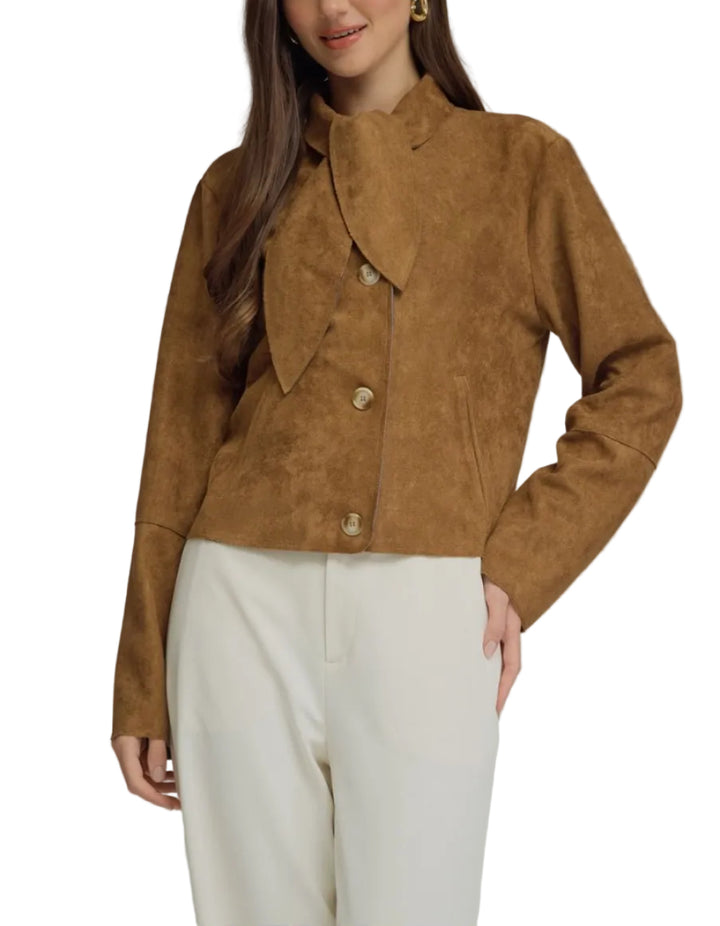 Cropped Tie-Neck Jacket