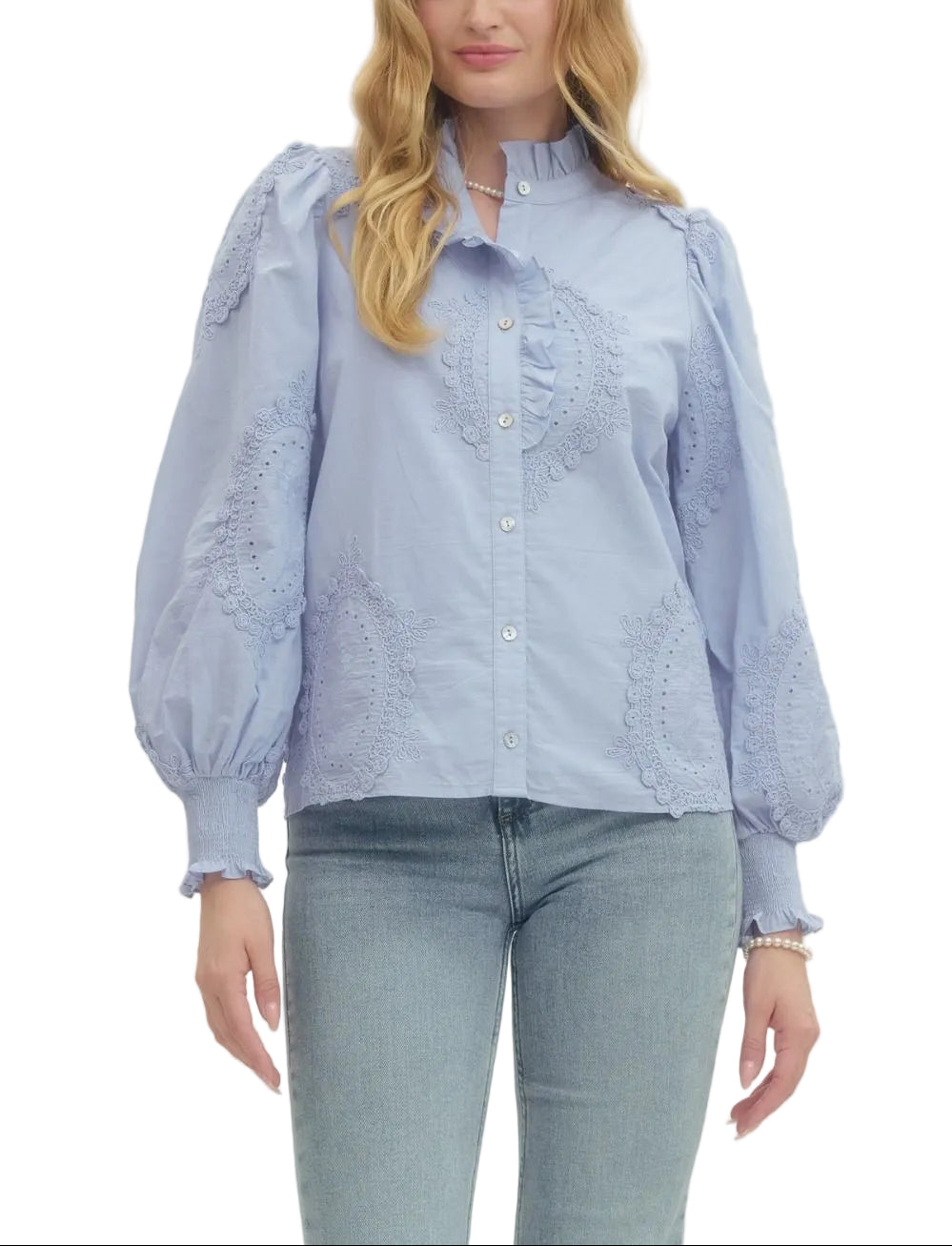 Elevate your everyday style with the Delaney Long Sleeve Top, a charming piece that brings personality to your wardrobe. This thoughtfully designed top features delicate embroidered appliqué work paired with sweet eyelet detailing, creating visual interest and texture that catches the eye. The long sleeves offer versatile coverage perfect for layering or wearing solo, making it an ideal choice for transitional seasons or cooler days. 