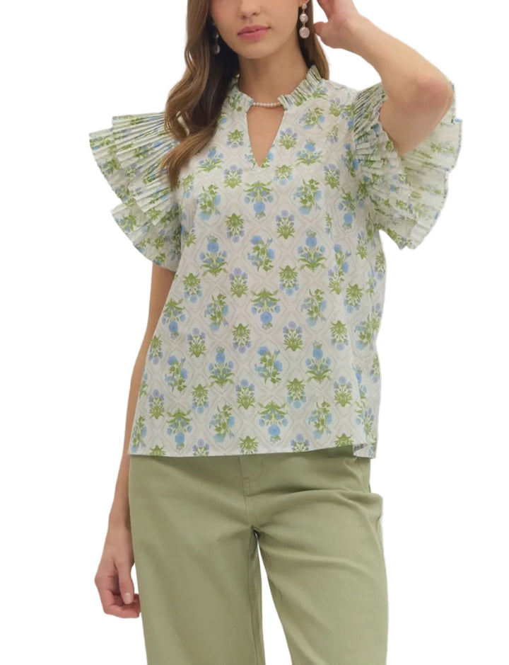 Solid wide leg pants featuring scallop embroidered hem. Zip-fly button front closure. Pocket at front and back. Unlined. Woven. Non-sheer. Lightweight.
