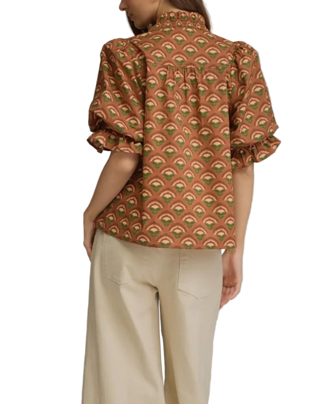 Karlie Geometric Puff Sleeve Top