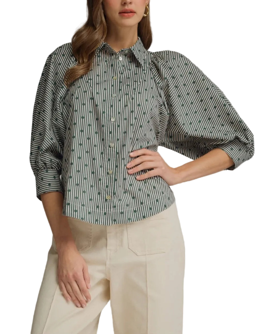 Ophelia Striped Dot Print Top