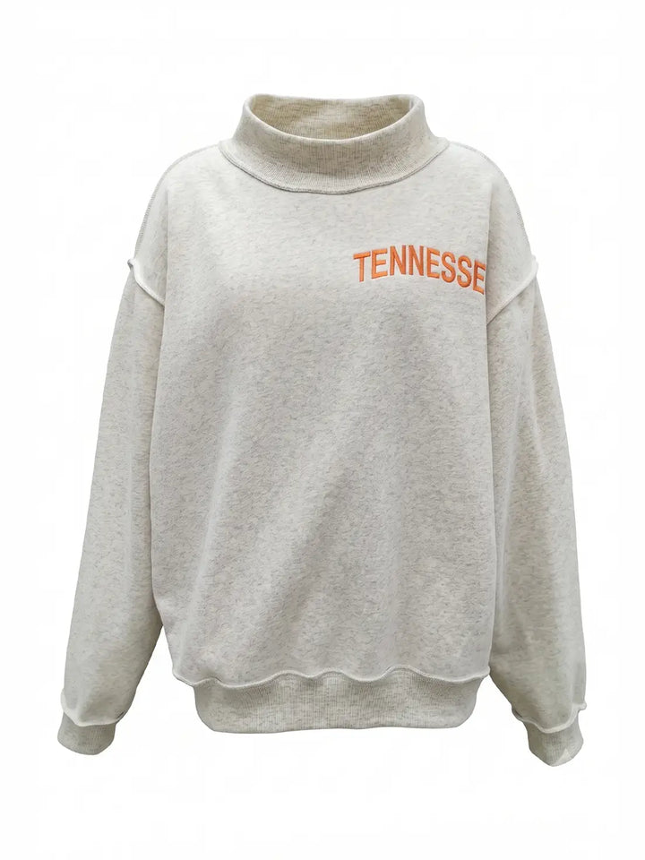 College Embroidered Mock Neck Sweatshirt