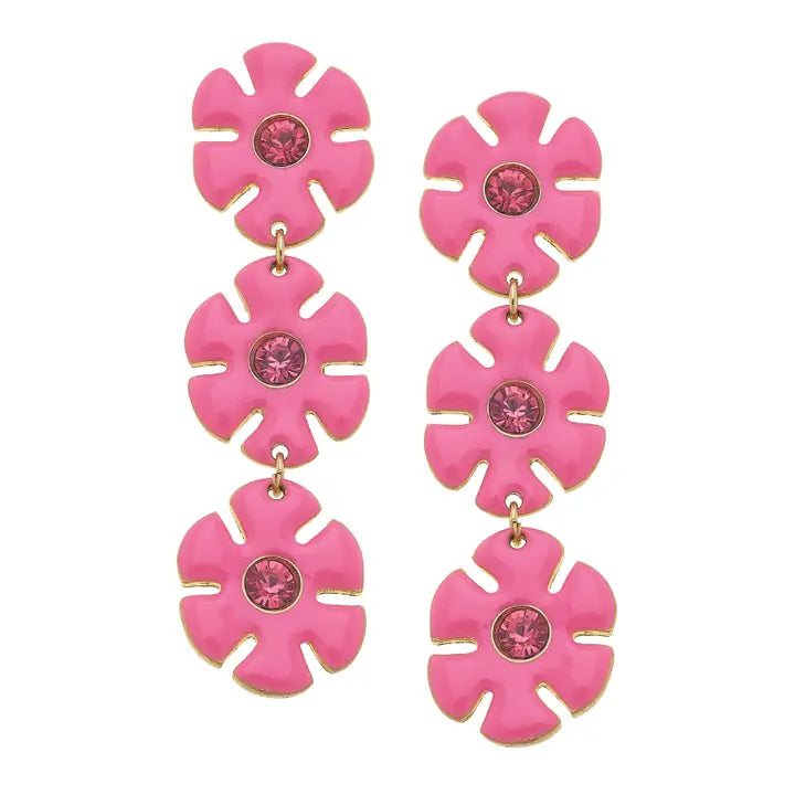 Ricki Rhinestone Enamel Linked Flower Earrings
