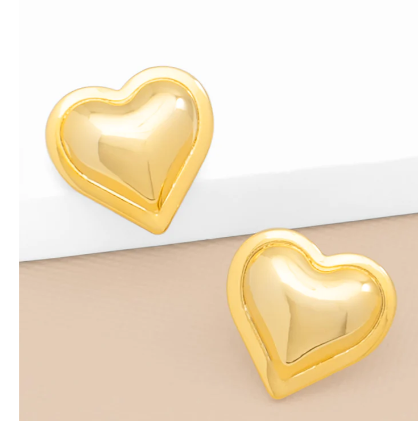 Val Puffed Heart Stud Gold Earring