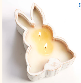 Hyacinth 2 Wick in Wood Rabbit Bowl Candle by Lux Fragrances