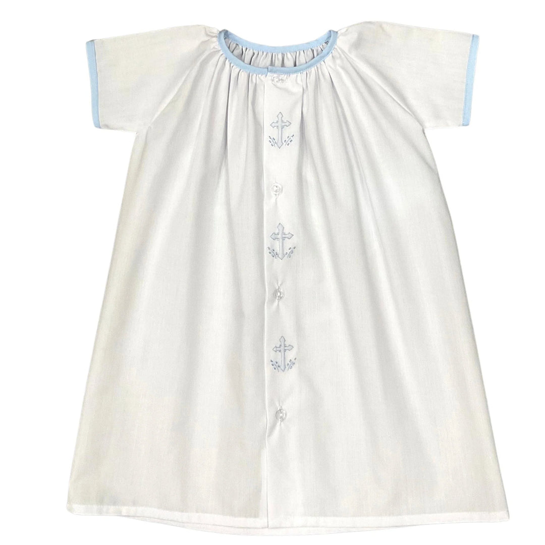 White Day Gown with Cross Embroidery by Auraluz