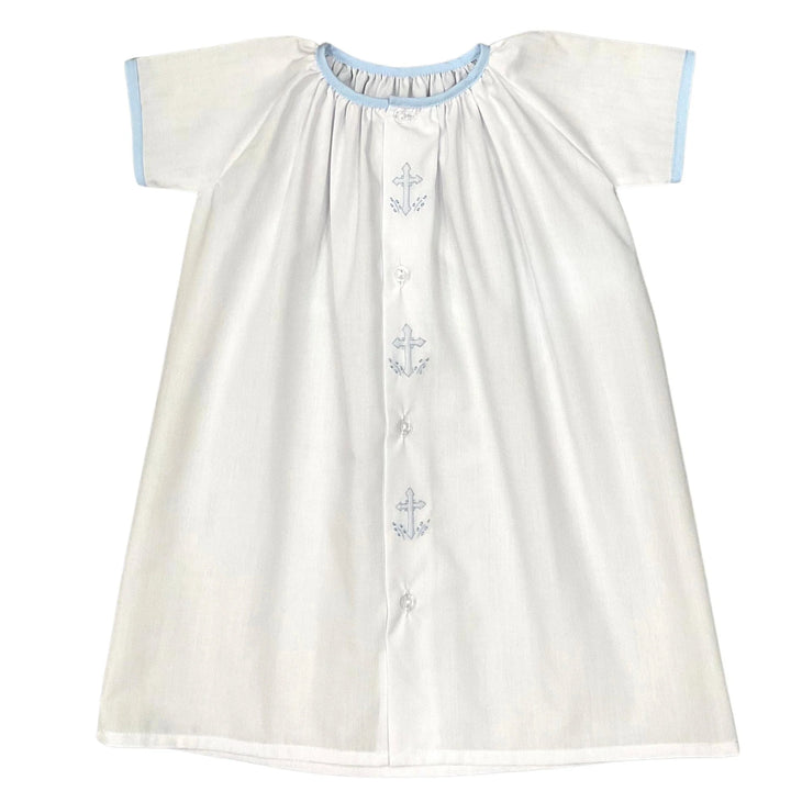 White Day Gown with Cross Embroidery by Auraluz