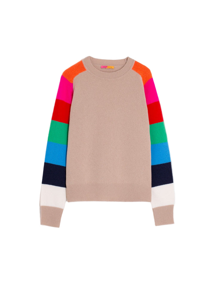 Mango Rayas Wool Sweater in Beige Multi