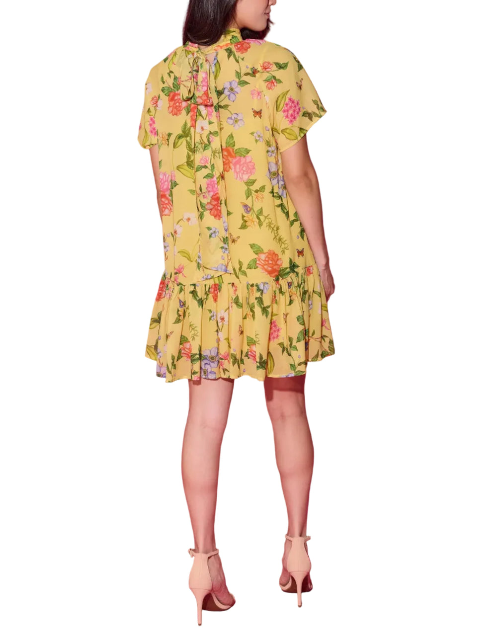 The Willa Dress in the print, Yellow Parterre, is a playful yet polished statement piece, featuring a feminine print and a flirty tiered mini skirt. Its sheer short sleeves and high neckline add a touch of elegance to this fun silhouette.

Fabric Content: 100% Polyester
Fabric: Chiffon
Machine wash cold. Tumble dry low.