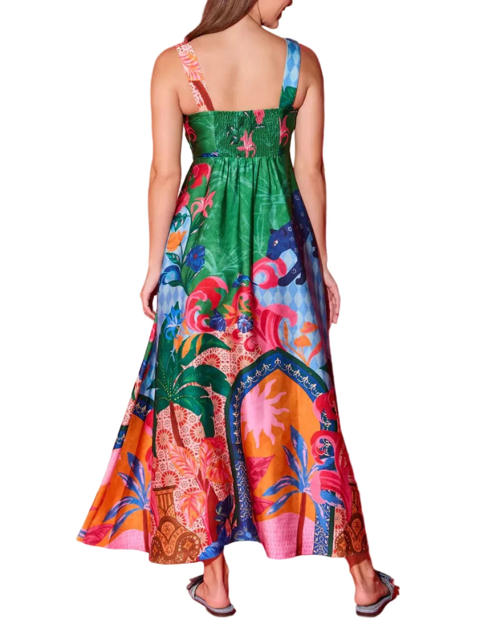 The Maria Dress in Marrakech print is a timeless piece designed for effortless elegance. This dress features a flattering square neckline and a graceful tiered skirt that moves beautifully with you. Perfect for warm-weather occasions, from casual outings to special events. 

Fabric Content: 100% Polyester
Fabric: Poly Charmeuse
Machine wash cold, tumble dry low