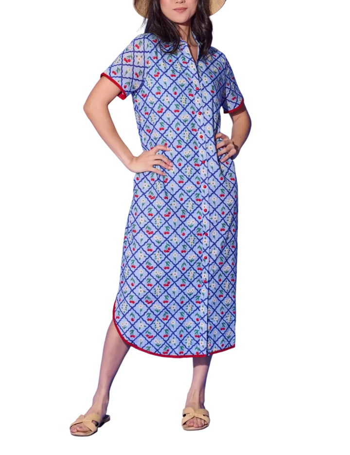 The Josie Dress brings the same irresistible cherry and floral lattice print to a relaxed midi length that&
